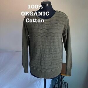 Aventura 100% Organic Cotton Earthy Forrest green Textured Knit Sweater – size S